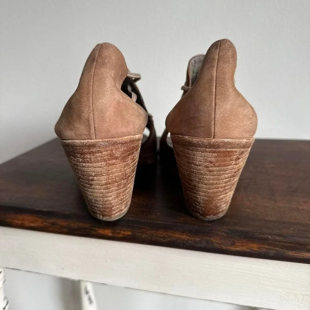 Eileen Fisher genuine leather heel size 9 western boho peeptoe bootie - Picture 2 of 6